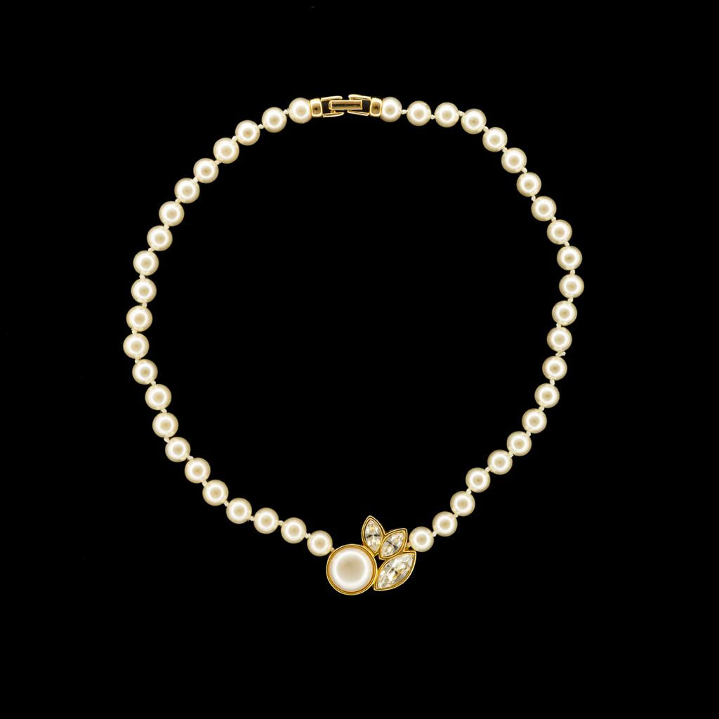 Swarovski Pearl Necklace with Crystal Floral Detail