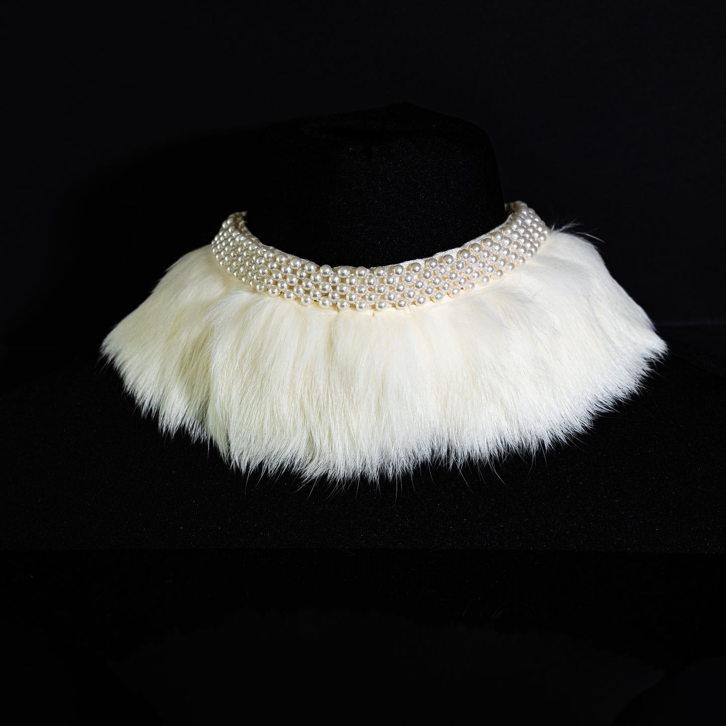 Vintage Faux Pearl and Fur Statement Collar Necklace