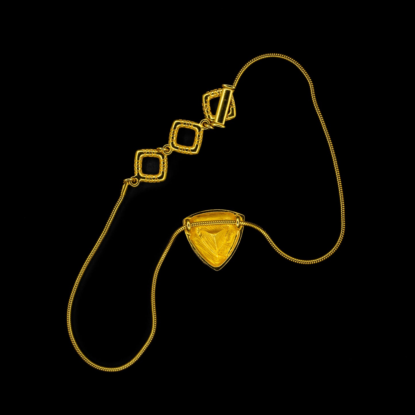 Vintage Yves Saint Laurent Gold Pendant Necklace with Clear Crystal