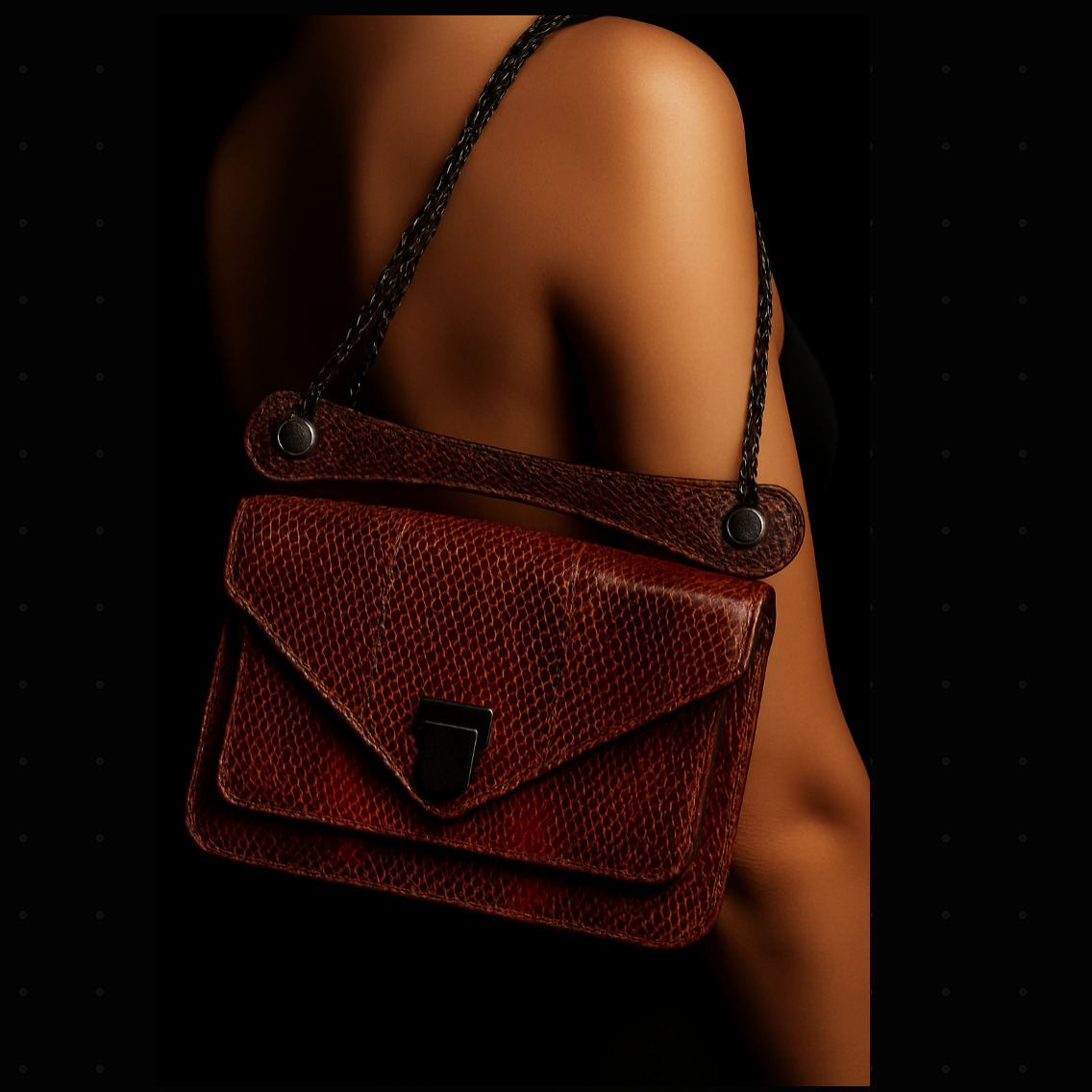 Baraboux Coral Snakeskin Crossbody Bag with Gunmetal Chain Strap