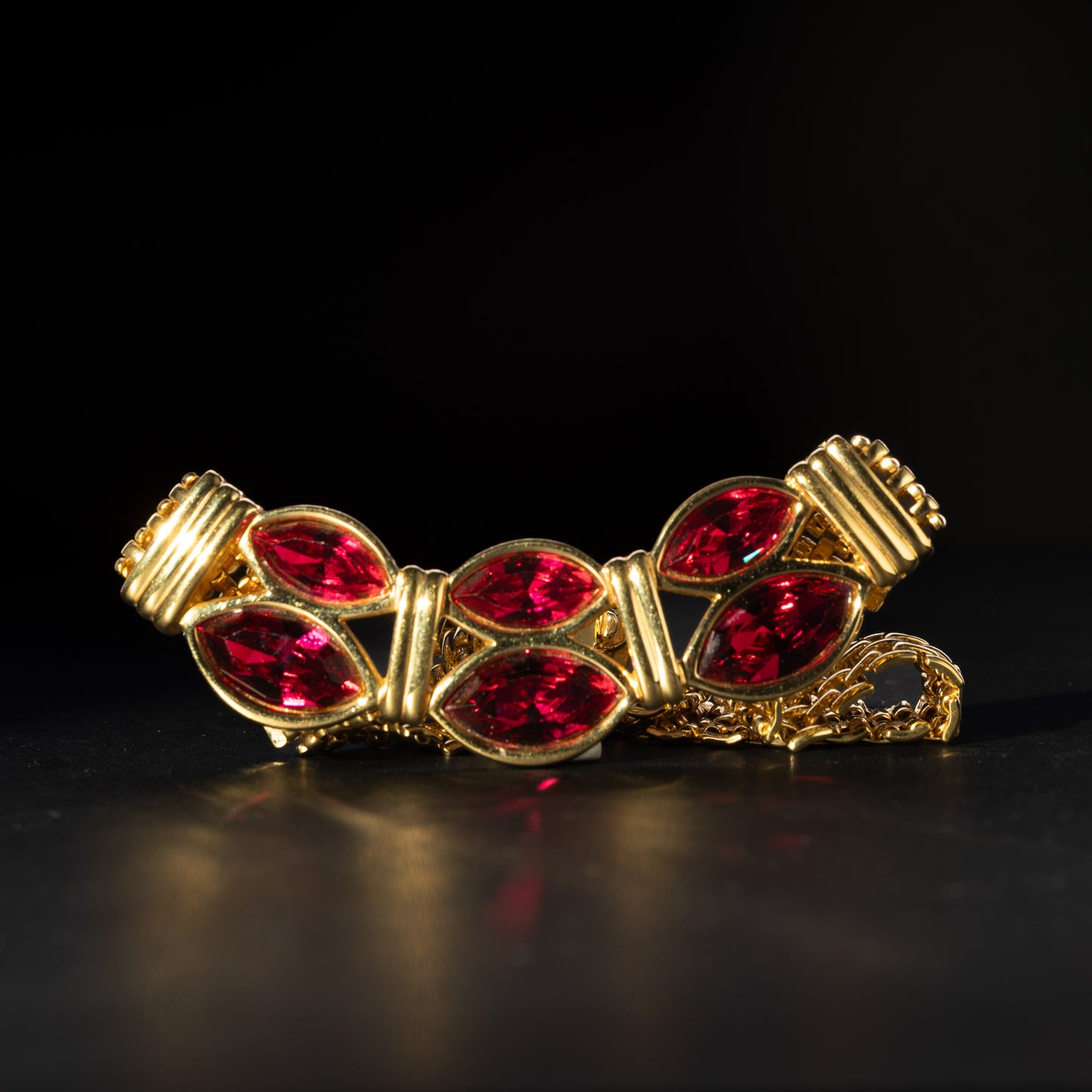 Swarovski Gold Necklace with Raspberry Red Crystals