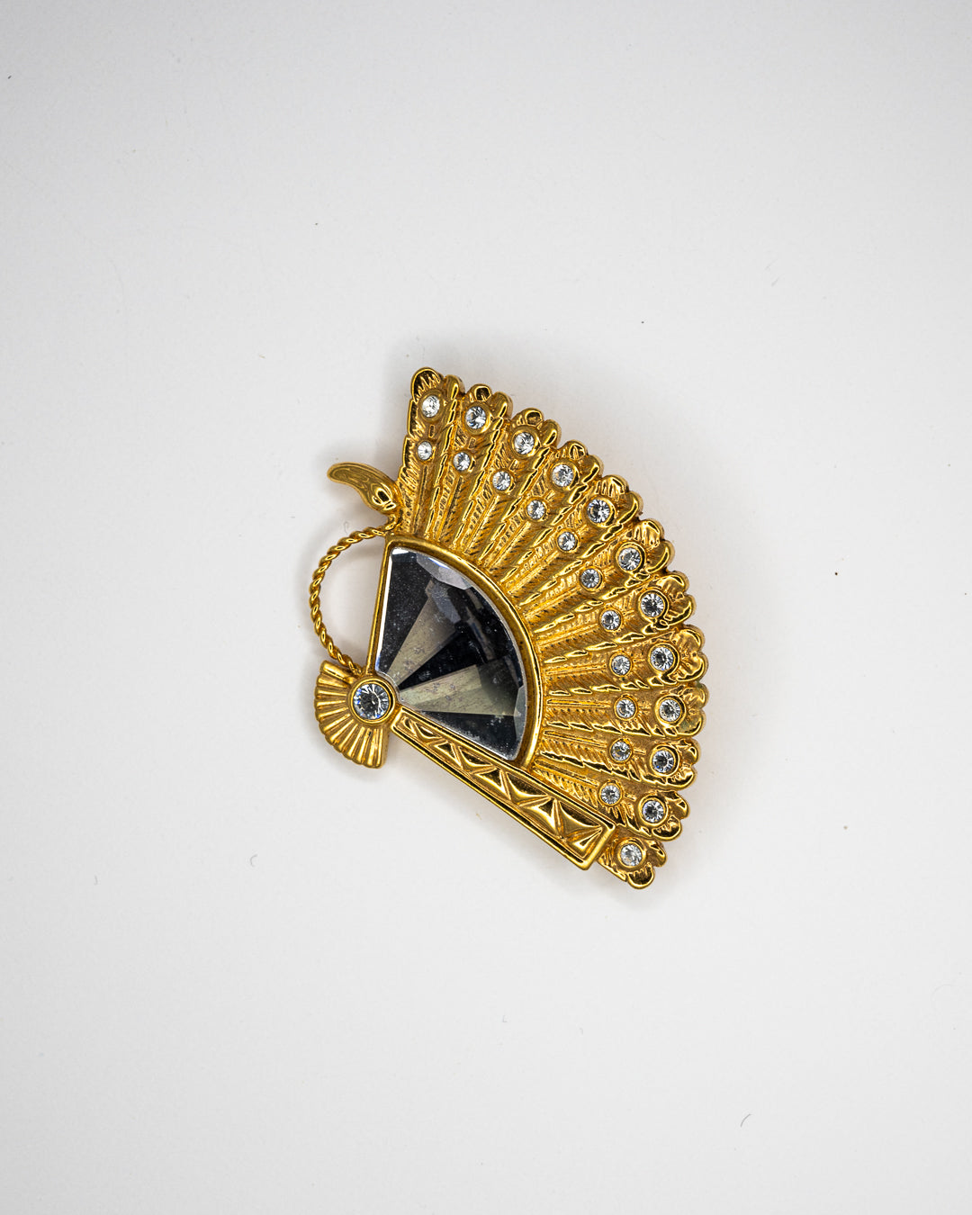 Swarovski Gold-Tone Fan Brooch with Clear Crystals