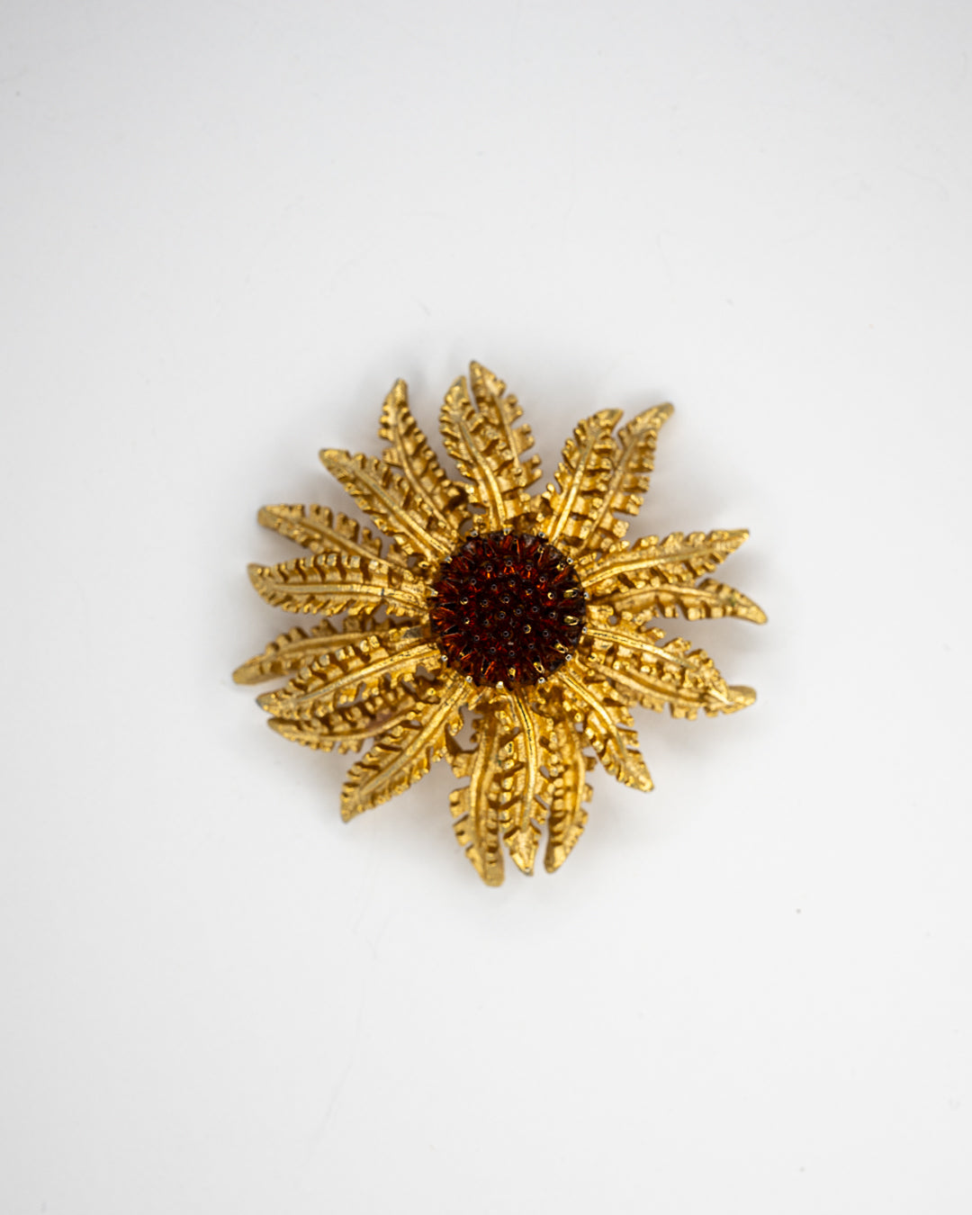 Sarah Coventry Gold-Tone Sunflower Brooch with Amber-Tone Centre