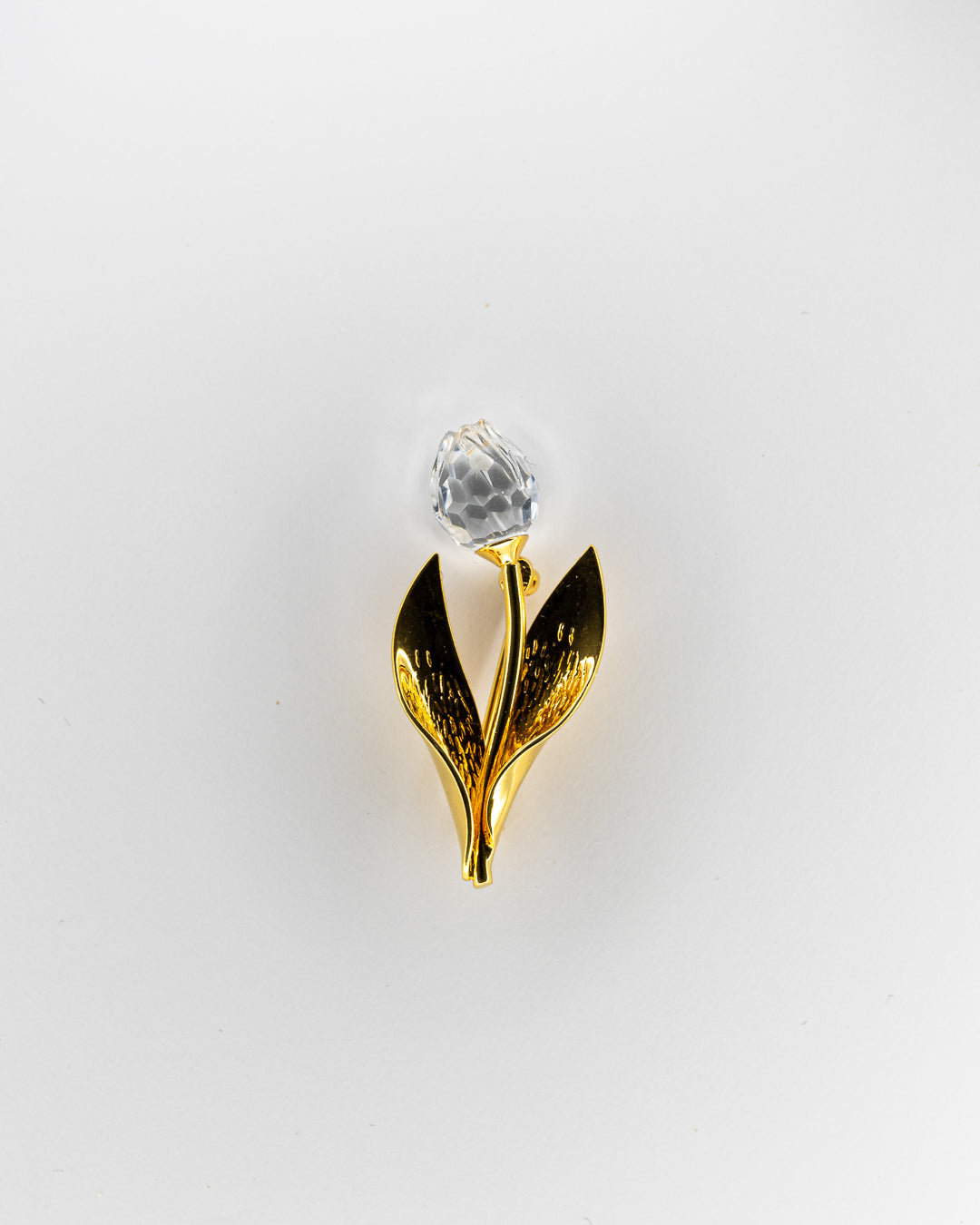 Swarovski Gold-Tone Tulip Brooch with Clear Faceted Crystal Flower
