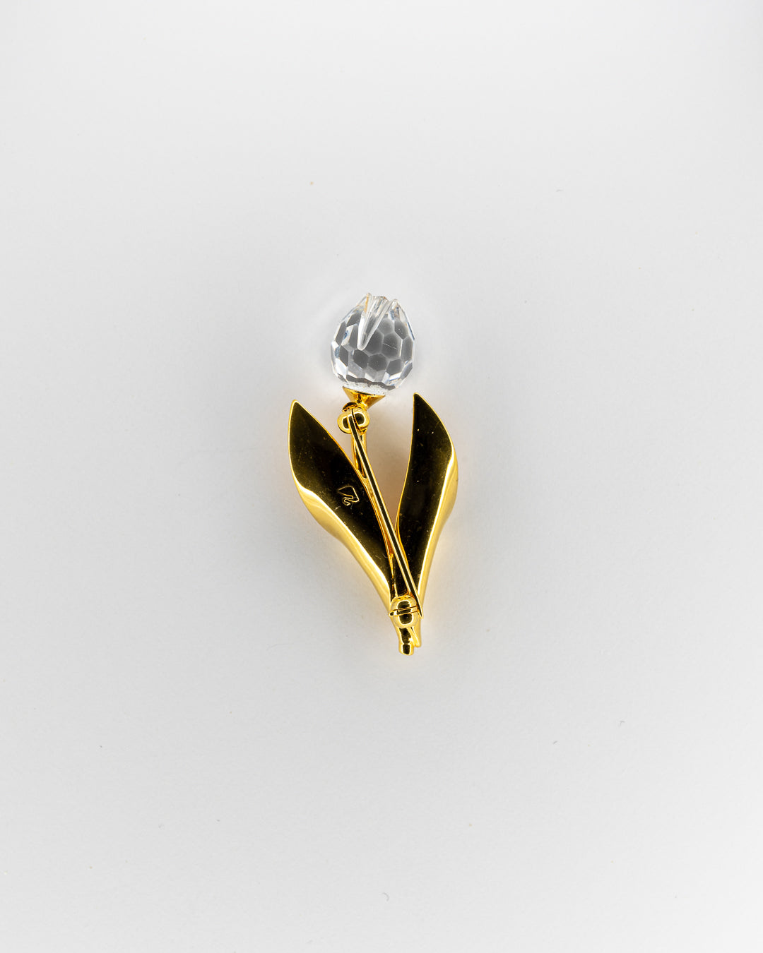 Swarovski Gold-Tone Tulip Brooch with Clear Faceted Crystal Flower