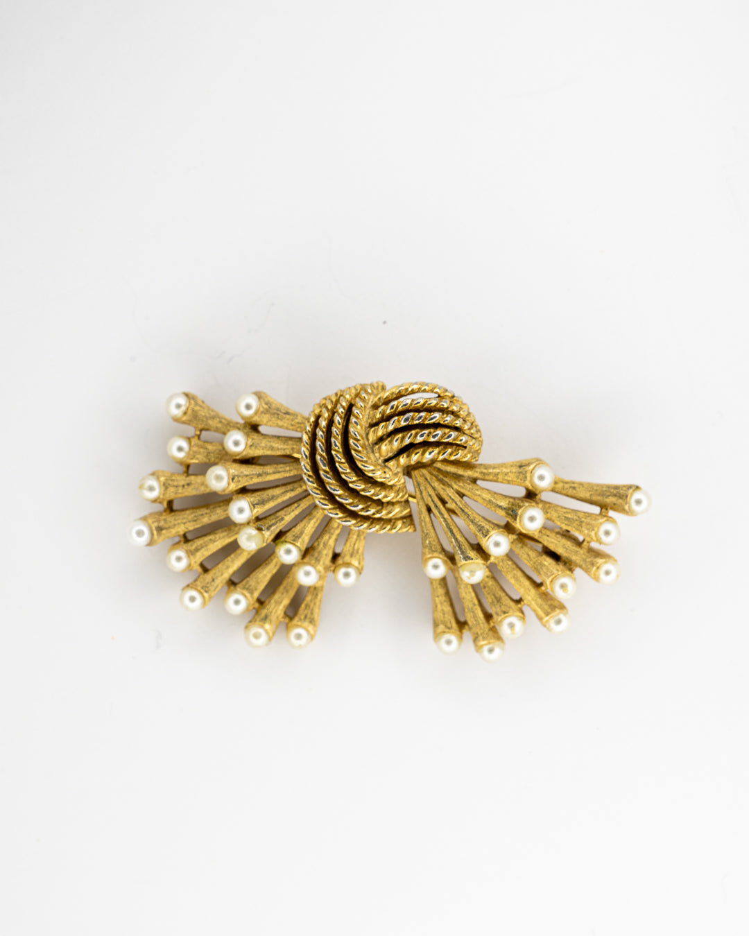 Trifari Gold-Tone Knot Brooch with Faux Pearls