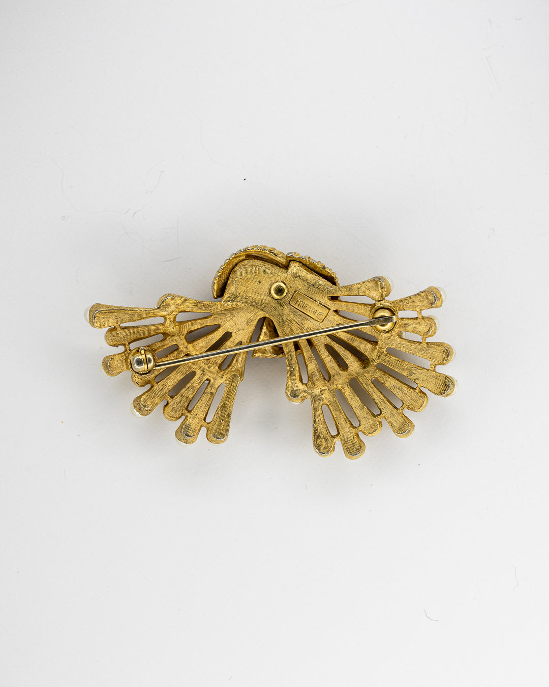 Trifari Gold-Tone Knot Brooch with Faux Pearls