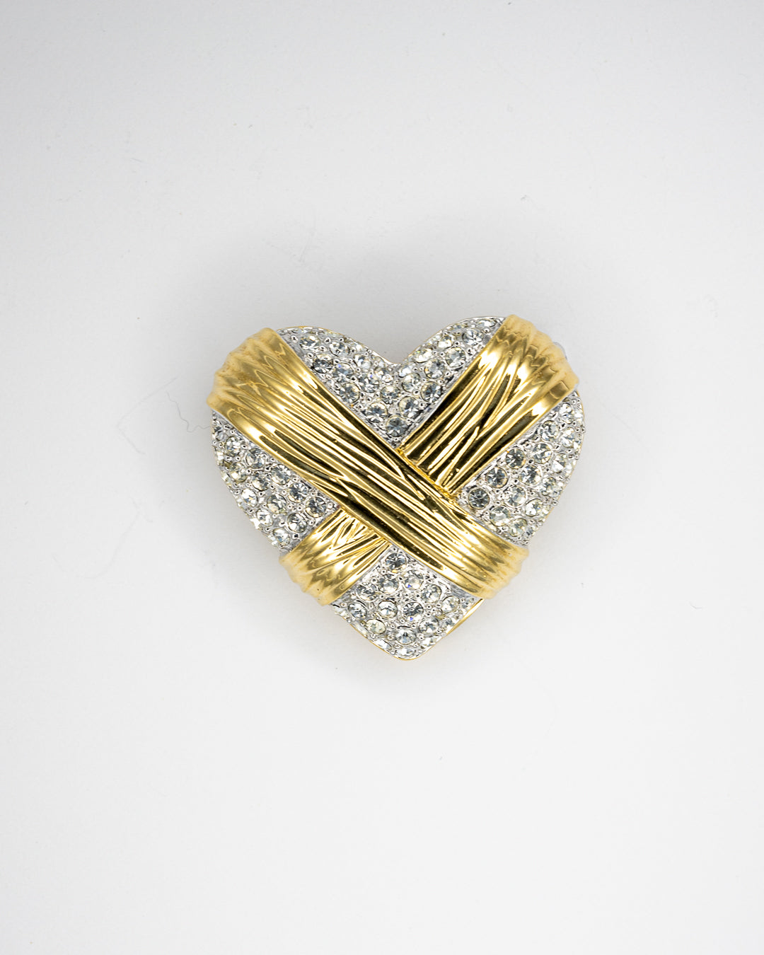 Heart Brooch & Scarf Ring in Gold & Crystal Pavé - Convertible Design