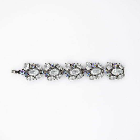 Blackened Metal Crystal Cluster Bracelet with Aurora Borealis Accents – Matching Earrings Available