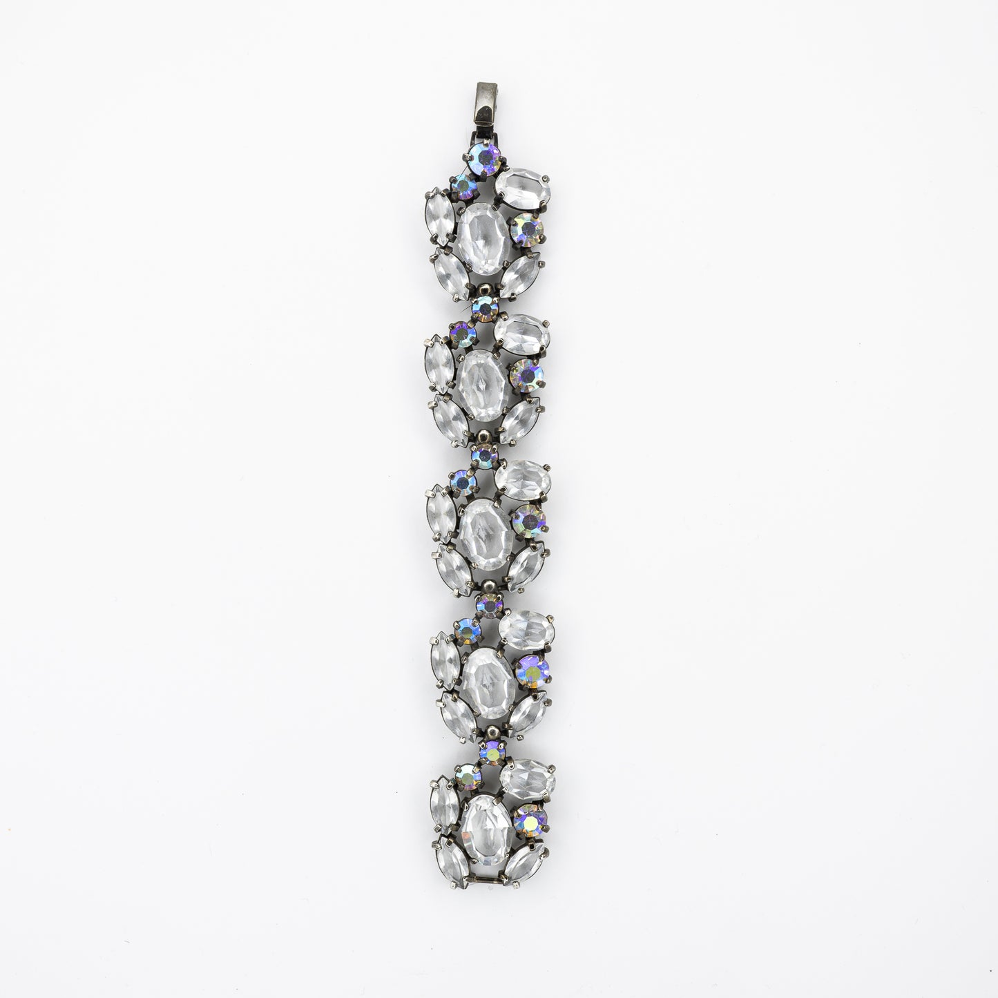 Blackened Metal Crystal Cluster Bracelet with Aurora Borealis Accents – Matching Earrings Available