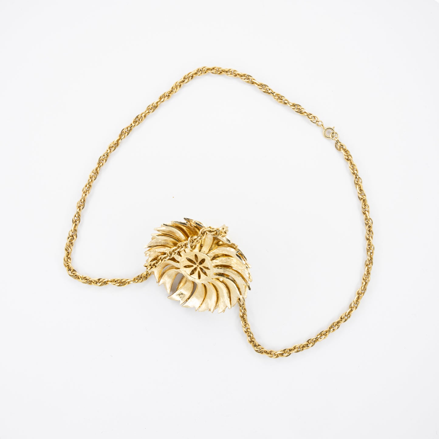 Gold-Tone Rope Chain Necklace with Faux Pearl & Glitter Enamel Sunburst Huge Pendant
