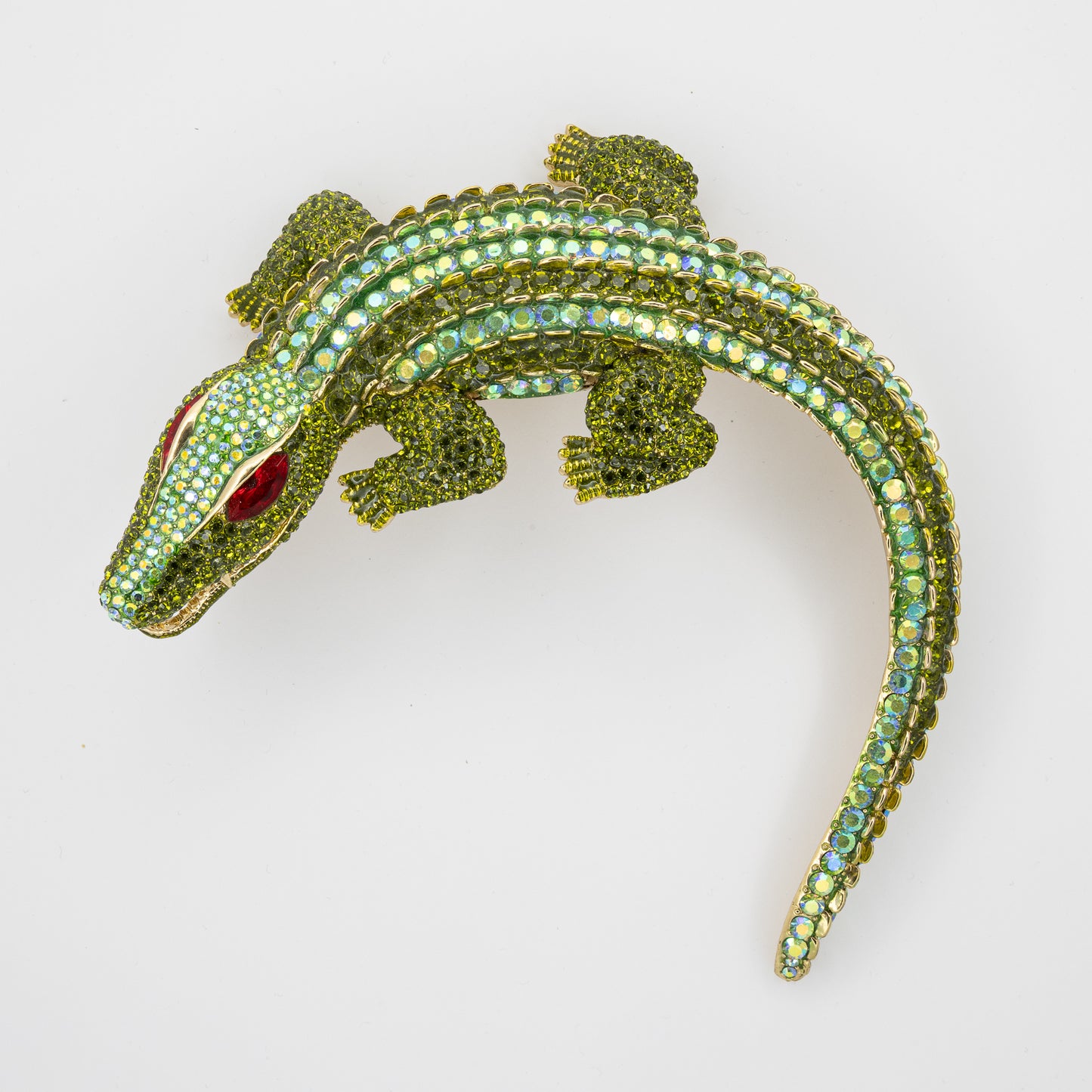 Huge Butler & Wilson Green Crystal Crocodile Brooch with Red Eyes