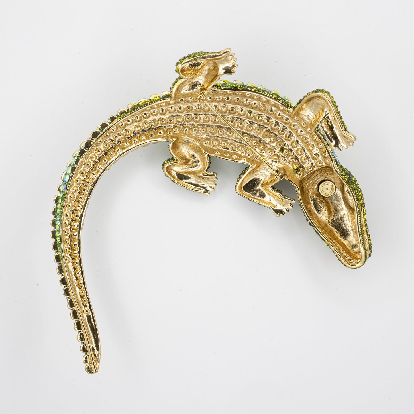 Huge Butler & Wilson Green Crystal Crocodile Brooch with Red Eyes