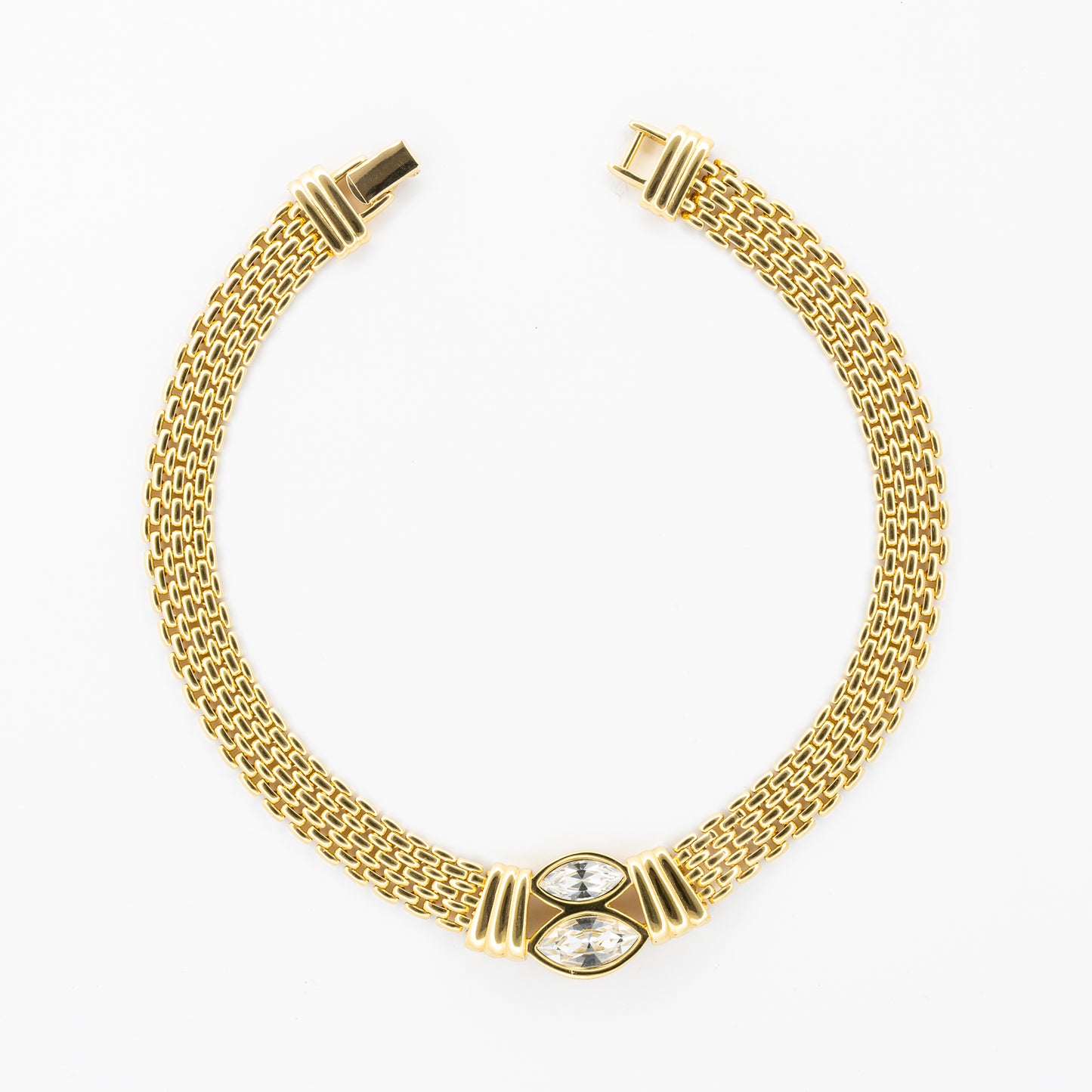 Swarovski Gold-Tone Mesh Necklace with Marquise-Cut Crystal Accents