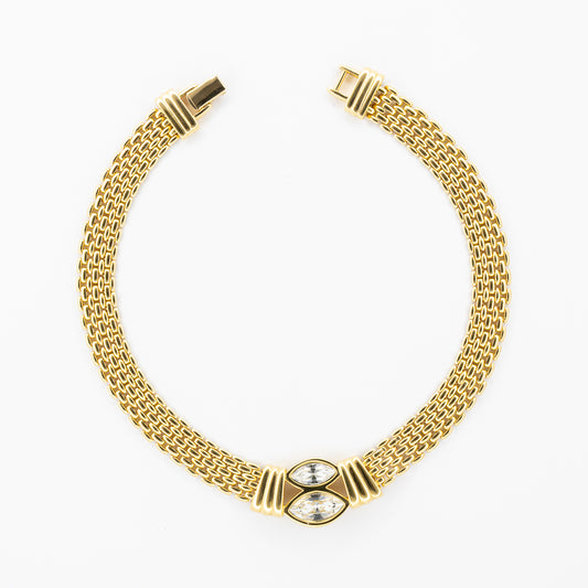 Swarovski Gold-Tone Mesh Necklace with Marquise-Cut Crystal Accents