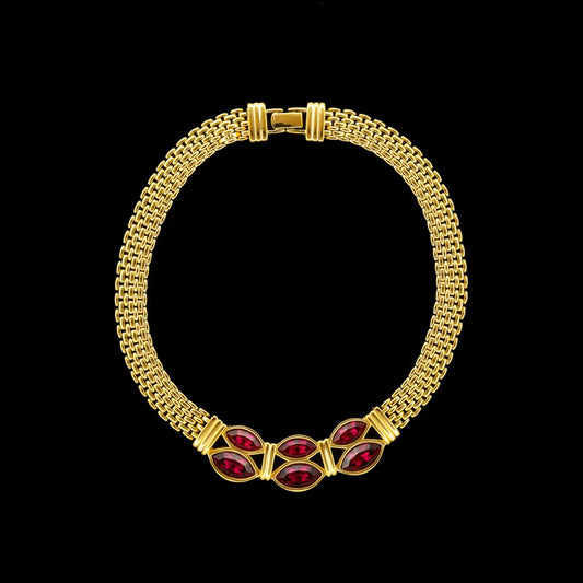 Swarovski Gold Necklace with Raspberry Red Crystals