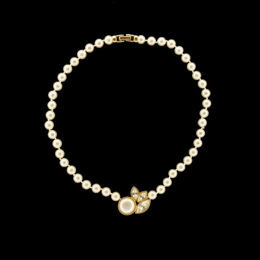 Swarovski Pearl Necklace with Crystal Floral Detail