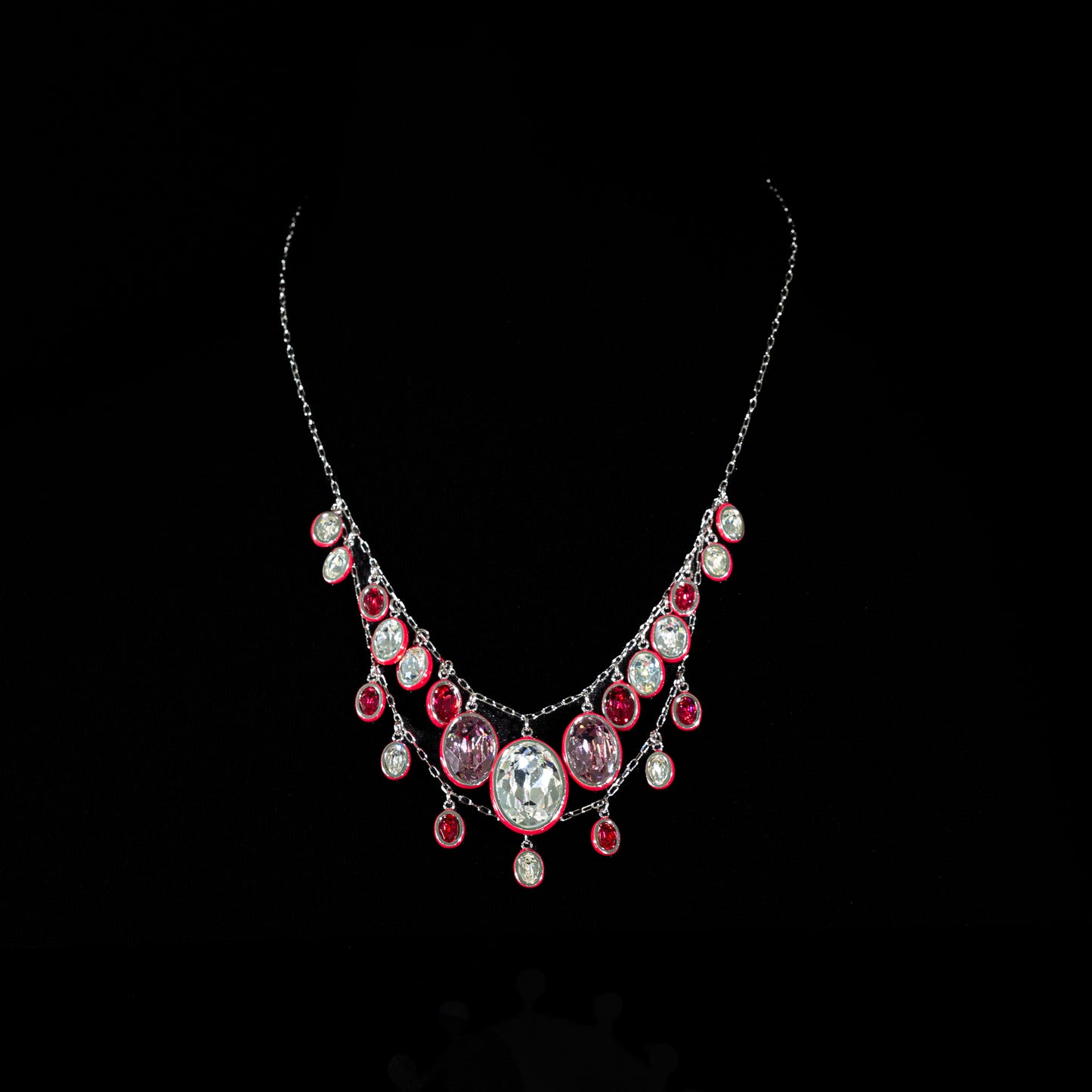 Swarovski Multi-Drop Enamel Necklace with Red, Pink & Clear Crystals