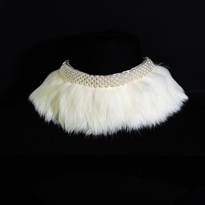 Vintage Faux Pearl and Fur Statement Collar Necklace