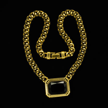 Swarovski Oversized Gold Chain Necklace with Black Crystal Pendant