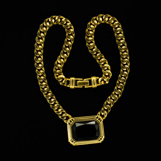 Swarovski Oversized Gold Chain Necklace with Black Crystal Pendant