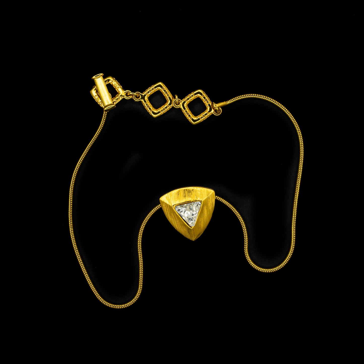 Vintage Yves Saint Laurent Gold Pendant Necklace with Clear Crystal