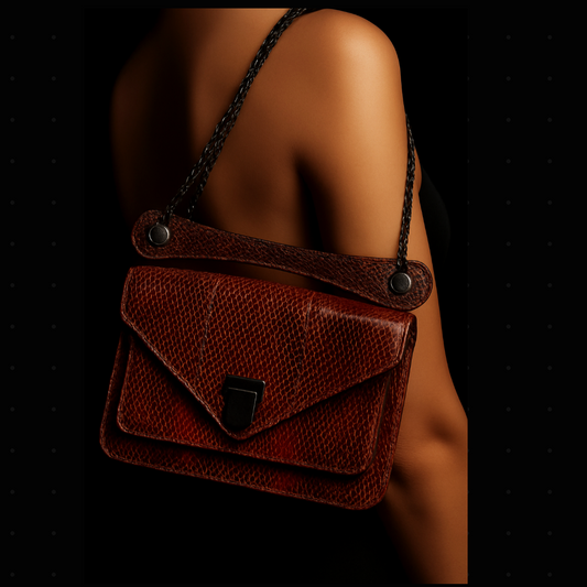 Baraboux Coral Snakeskin Crossbody Bag with Gunmetal Chain Strap
