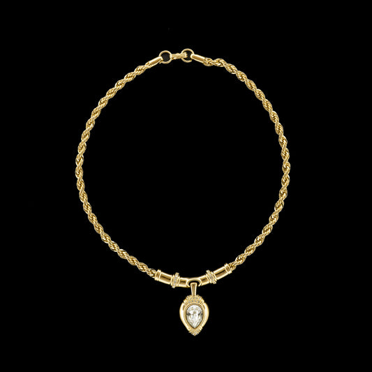 Swarovski Gold Rope Necklace with Teardrop Crystal Pendant