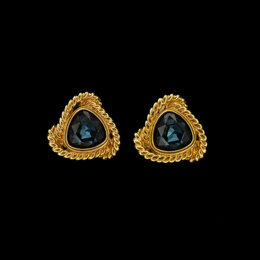 Swarovski Gold Rope-Edge Earrings with Sapphire Blue Crystals