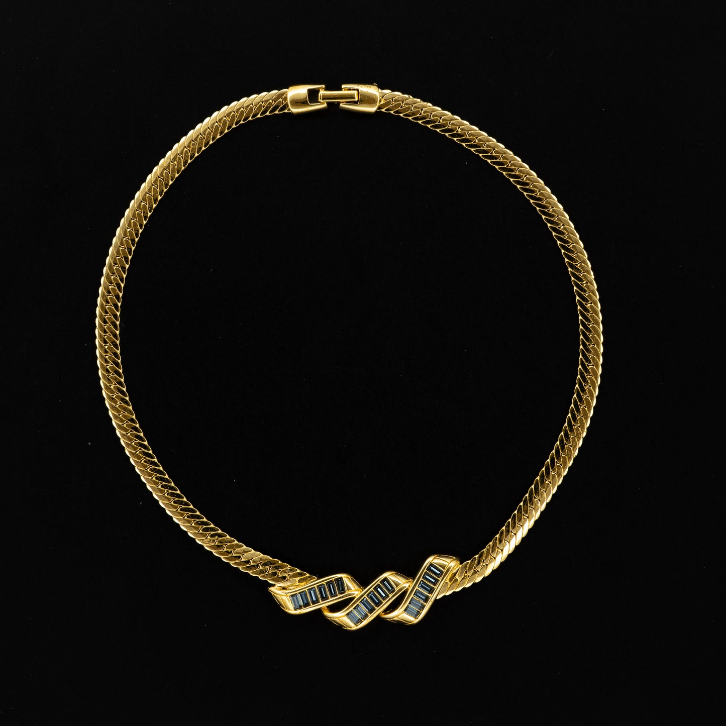 Swarovski Gold Collar Necklace with Blue Crystal Detail