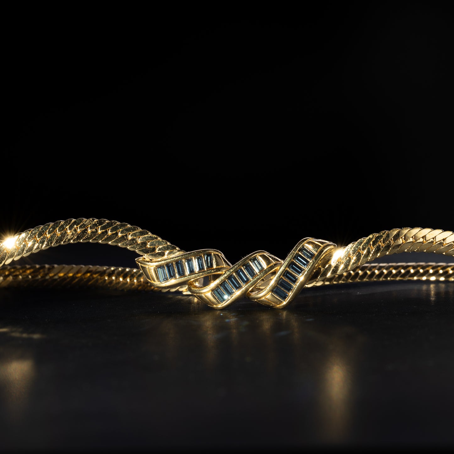 Swarovski Gold Collar Necklace with Blue Crystal Detail