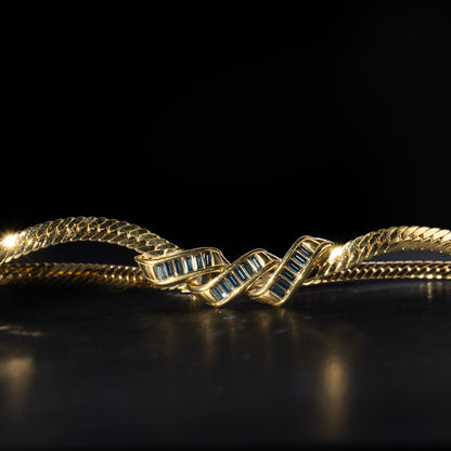 Swarovski Gold Collar Necklace with Blue Crystal Detail
