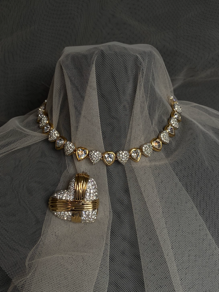 Swarovski Crystal Heart Necklace in Gold Tone