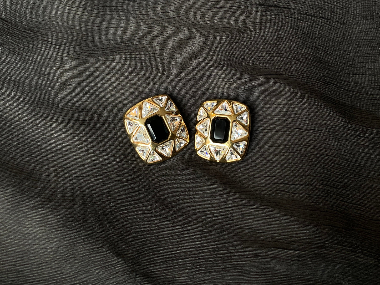 Swarovski Black Crystal & Geometric Clear Crystal Earrings