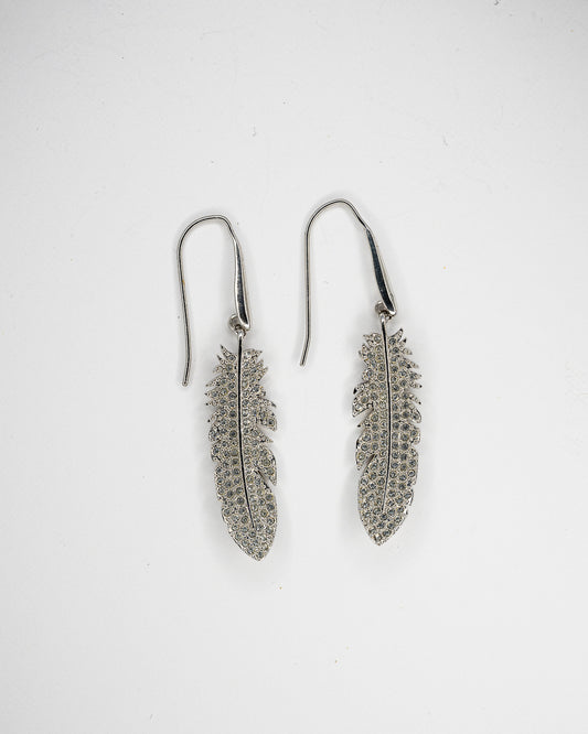 Swarovski Silver-Tone Crystal Feather Drop Earrings