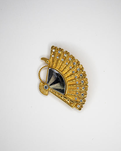 Swarovski Gold-Tone Fan Brooch with Clear Crystals