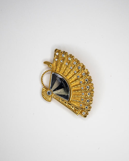 Swarovski Gold-Tone Fan Brooch with Clear Crystals