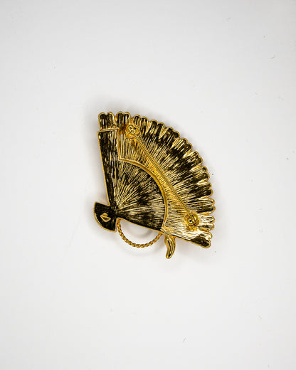 Swarovski Gold-Tone Fan Brooch with Clear Crystals