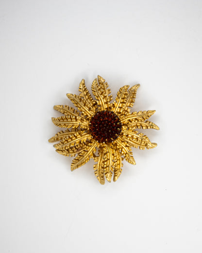 Sarah Coventry Gold-Tone Sunflower Brooch with Amber-Tone Centre