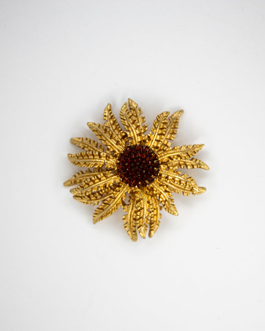 Sarah Coventry Gold-Tone Sunflower Brooch with Amber-Tone Centre