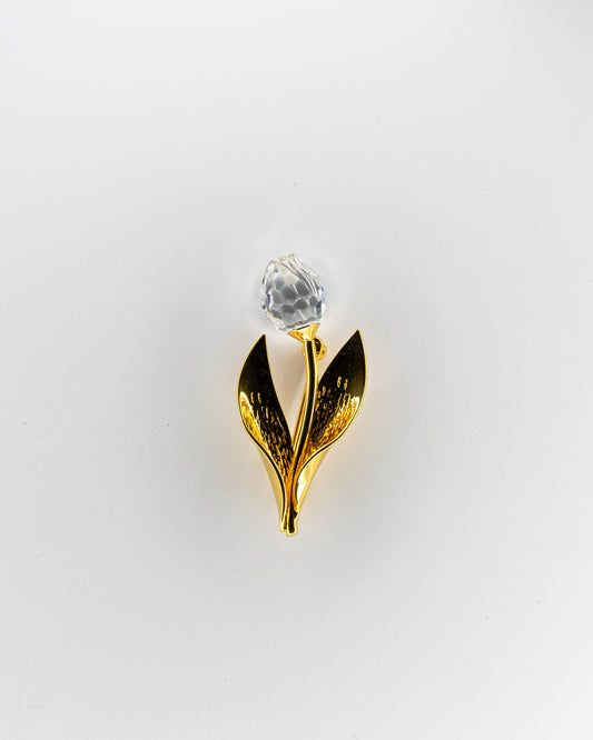 Swarovski Gold-Tone Tulip Brooch with Clear Faceted Crystal Flower
