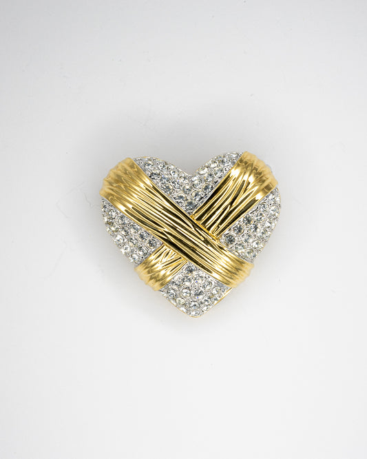Heart Brooch & Scarf Ring in Gold & Crystal Pavé - Convertible Design