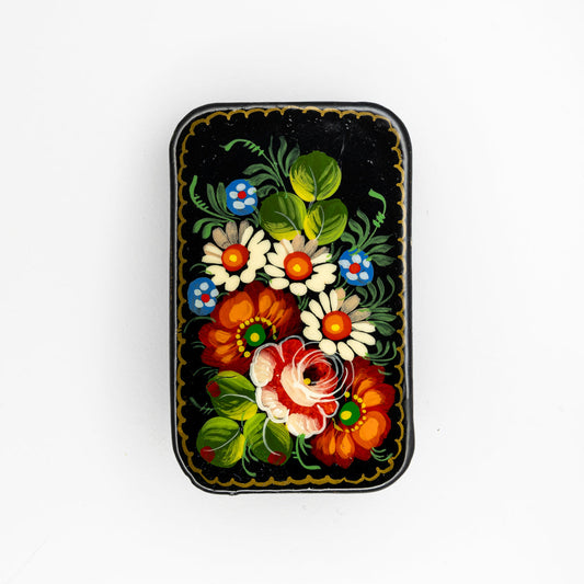 Hand-Painted Wooden Floral Brooch – Eastern European Folk Art