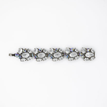 Blackened Metal Crystal Cluster Bracelet with Aurora Borealis Accents – Matching Earrings Available