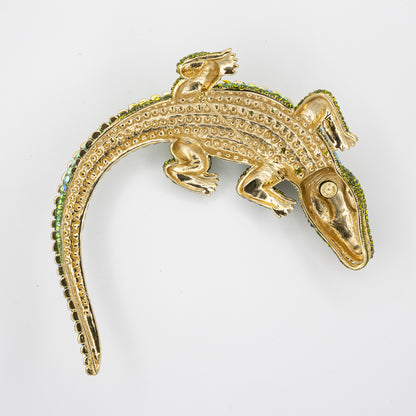 Huge Butler & Wilson Green Crystal Crocodile Brooch with Red Eyes