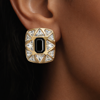 Swarovski Black Crystal & Geometric Clear Crystal Earrings