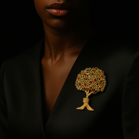 Swarovski Gold-Tone Tree of Life Brooch with Red and Green Crystals