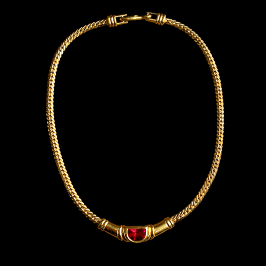 Swarovski Gold Necklace with Red Crystal Centre