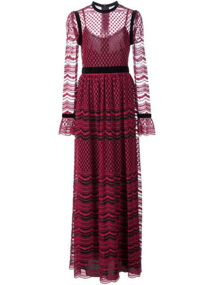 A Philosophy di Lorenzo Seraphini burgundy long sleeve gown dress against a white background.