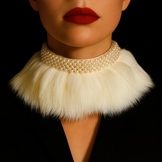 Vintage Faux Pearl and Fur Statement Collar Necklace